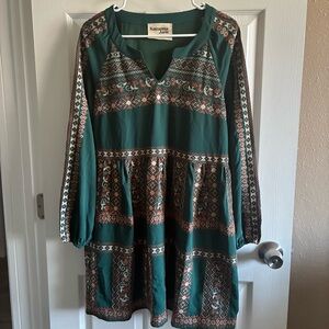 Savanna Jane Embroidered Emerald Green Long Sleeve Dress, Size S